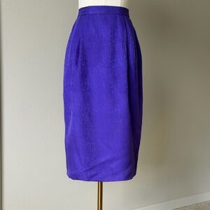 Elegant Vintage Silk Reptile Print Purple Pencil Skirt with Lining-S/M